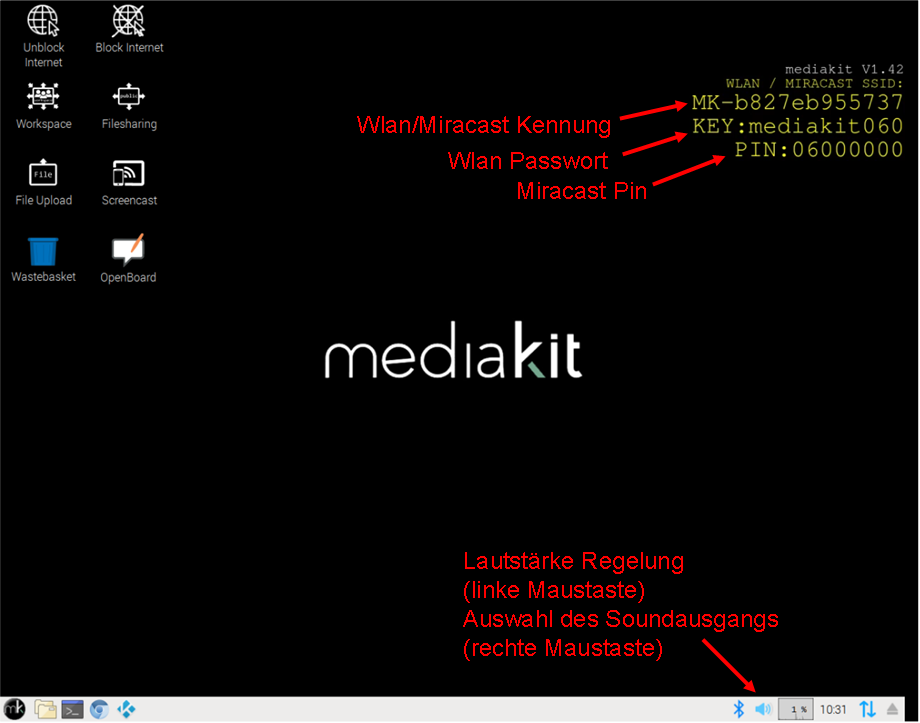 mediakit Bildschirm der Raspberry Pi Version